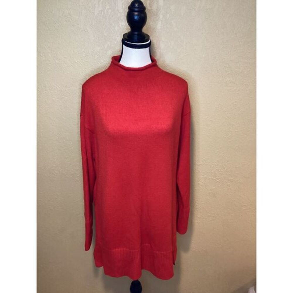 Moth by Anthropologie Sweater, Women's Small, Red Mock Neck Tunic-Length Sweater